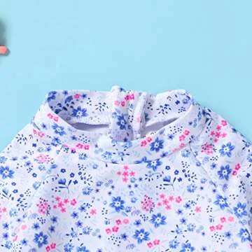 Infant Baby Girl Swimsuit One-Piece Long Sleeve Rash Guard with Hat Set Floral Zipper Bathing Suit Leopard Beach Wear (3-6 Months, Flower#2)