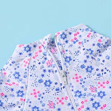 Infant Baby Girl Swimsuit One-Piece Long Sleeve Rash Guard with Hat Set Floral Zipper Bathing Suit Leopard Beach Wear (3-6 Months, Flower#2)