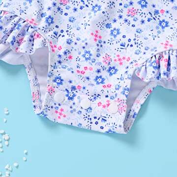 Infant Baby Girl Swimsuit One-Piece Long Sleeve Rash Guard with Hat Set Floral Zipper Bathing Suit Leopard Beach Wear (3-6 Months, Flower#2)