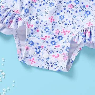 Infant Baby Girl Swimsuit One-Piece Long Sleeve Rash Guard with Hat Set Floral Zipper Bathing Suit Leopard Beach Wear (3-6 Months, Flower#2)