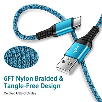 C Charger Cord Fast Charging USB Type C Cable Android Charger Cables 6FT 2Pack for Samsung Galaxy S25 S24 S23 S22 S21 S20 Ultra S20+ Note 20 10 S10 S9 Plus A12 A11 A52 Google Pixel 6 5 4 4a 3a XL