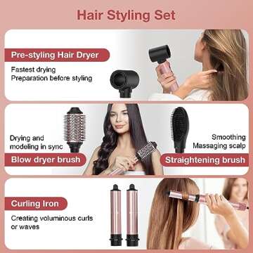 Brightup Air Styler, Professional Hair Dryer Brush with 110,000 RPM High-Speed Negative Ionic Blow Dryer, Auto Wrap Curlers, Multi Hair Styler for Fast Drying Styling Curling Straightening Volumizing
