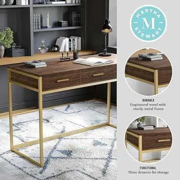 Martha Stewart Ollie Home Office Desk with 3 Drawers