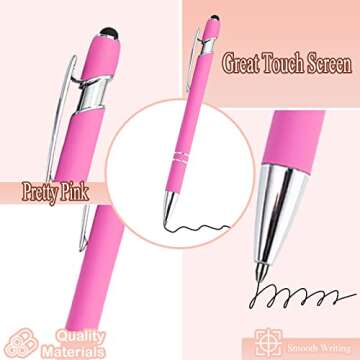 Stylish Pink Ballpoint Pen Set with Stylus Tips