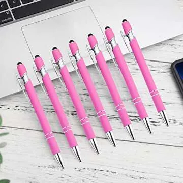 Stylish Pink Ballpoint Pen Set with Stylus Tips