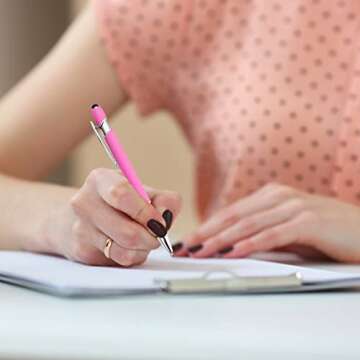 Stylish Pink Ballpoint Pen Set with Stylus Tips
