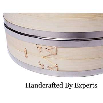 10 Inch (25.4cm) Premium Organic Bamboo Steamer by Harcas. Large 2 Tiers with Lid. Strong, Durable. Best for Dim Sum, Vegetables, Meat and Fish. Hand Made. Chopsticks Included