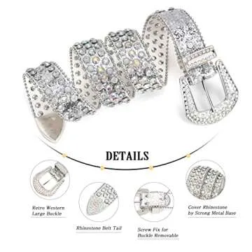 XZQTIVE Cowgirl Bling Studded Leather Belts for Jeans Pants with Rhinestone and Western Silver Buckle, Unisex(0-Silver (Silver Buckle), Fit waist 27-30 inch)