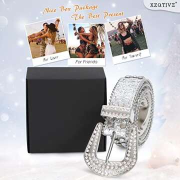 XZQTIVE Cowgirl Bling Studded Leather Belts for Jeans Pants with Rhinestone and Western Silver Buckle, Unisex(0-Silver (Silver Buckle), Fit waist 27-30 inch)