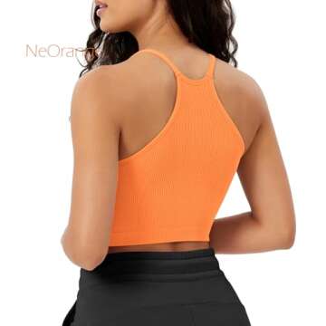 ODODOS Women's Crop 3-Pack Seamless Rib-Knit Camisole Crop Tank Tops, Neon Pink Green Orange, X-Small/Small