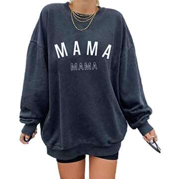Women's Oversized Sweatshirt MAMA Crewneck Long Sleeve Casual Loose Pullover Tops