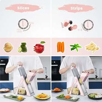 Upgrade Safe Mandoline Slicer Plus for Kitchen, SupMaKin Bigger Port Vegetable Food Potato Chopper, Adjustable Thickness, Julienne & Dicer Salad Making Chopping Artifact (Pink)