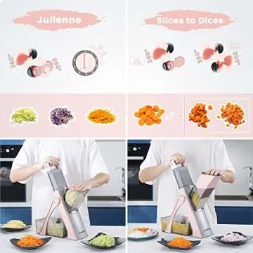 Upgrade Safe Mandoline Slicer Plus for Kitchen, SupMaKin Bigger Port Vegetable Food Potato Chopper, Adjustable Thickness, Julienne & Dicer Salad Making Chopping Artifact (Pink)