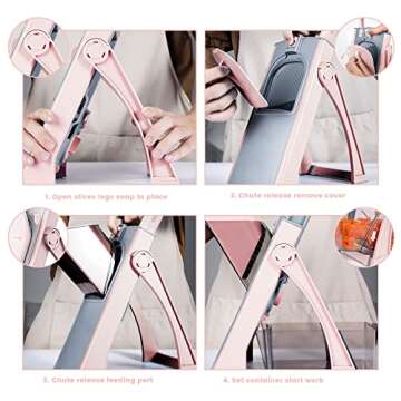 Upgrade Safe Mandoline Slicer Plus for Kitchen, SupMaKin Bigger Port Vegetable Food Potato Chopper, Adjustable Thickness, Julienne & Dicer Salad Making Chopping Artifact (Pink)