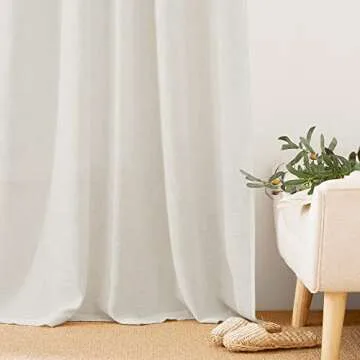 RYB HOME Semi Sheer Curtains - Linen Blend Privacy Curtains Sheer Window Treatment Drapes Farmhouse Decor for Bedroom Living Room Sliding Glass Door, 52 inch Wide x 95 inch Long 2 Panels, Linen
