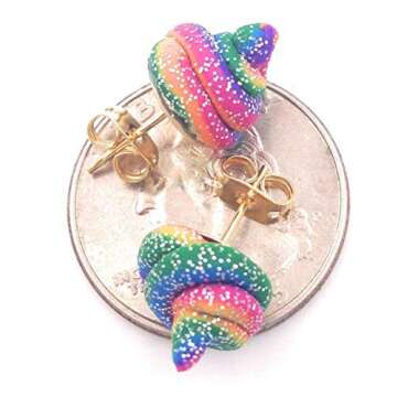 Unicorn Poop Stud Fashion Earrings Rainbow Glitter Swirl Funny Gift for Girls and Women