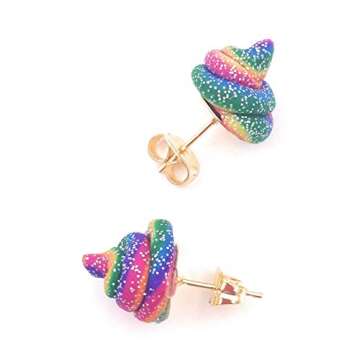 Unicorn Poop Stud Fashion Earrings Rainbow Glitter Swirl Funny Gift for Girls and Women