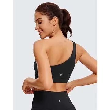 CRZ YOGA Butterluxe Womens One Shoulder Sports Bra - Sleeveless One Strap Low Impact Asymmetrical Wo...