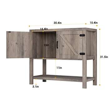 HOSTACK Console Table Sofa Table with 2 Cabinets, Narrow Entryway Table with Storage Shelf, Farmhouse Entry Sofa Tables Buffet Sideboard for Kitchen, Entry Way, Foyer, Dining Room, Grey