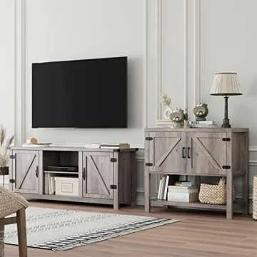 HOSTACK Console Table Sofa Table with 2 Cabinets, Narrow Entryway Table with Storage Shelf, Farmhouse Entry Sofa Tables Buffet Sideboard for Kitchen, Entry Way, Foyer, Dining Room, Grey