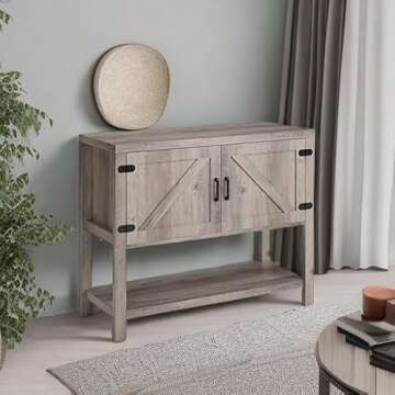 HOSTACK Console Table Sofa Table with 2 Cabinets, Narrow Entryway Table with Storage Shelf, Farmhouse Entry Sofa Tables Buffet Sideboard for Kitchen, Entry Way, Foyer, Dining Room, Grey