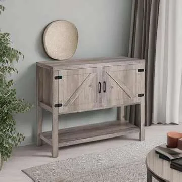 HOSTACK Console Table Sofa Table with 2 Cabinets, Narrow Entryway Table with Storage Shelf, Farmhouse Entry Sofa Tables Buffet Sideboard for Kitchen, Entry Way, Foyer, Dining Room, Grey