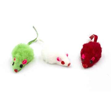 AXEL PETS 20 Merry Christmas Festive Holiday Cat Mice Toys with Catnip and Rattle Sound Made of Real Rabbit Fur Interactive Catch Play Mouse Toy for Cat, Pack of 20 Mice