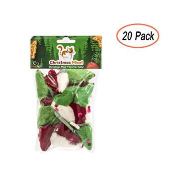 AXEL PETS 20 Merry Christmas Festive Holiday Cat Mice Toys with Catnip and Rattle Sound Made of Real Rabbit Fur Interactive Catch Play Mouse Toy for Cat, Pack of 20 Mice