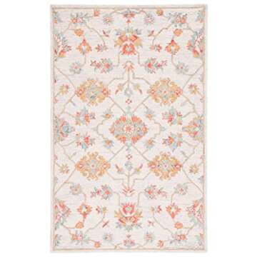 SAFAVIEH Micro-Loop Collection Area Rug - 5' x 8', Silver & Red, Handmade Wool, Ideal for High Traff...