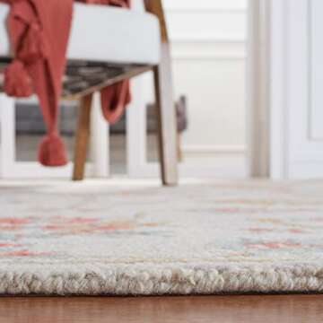 SAFAVIEH Micro-Loop Collection Area Rug - 5' x 8', Silver & Red, Handmade Wool, Ideal for High Traffic Areas in Living Room, Bedroom (MLP534G)