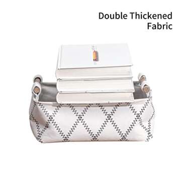 LUFOFOX Decorative Collapsible Rectangular Fabric Storage Bin Organizer Basket with Wooden Handles for Clothes Storage, 11"×7.1"×3.9", White