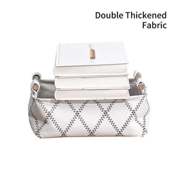 LUFOFOX Decorative Collapsible Rectangular Fabric Storage Bin Organizer Basket with Wooden Handles for Clothes Storage, 11"×7.1"×3.9", White