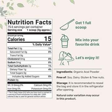 Organic Acai Powder, 8oz | 100% Natural Fruit Powder | Freeze-Dried Brazilian Wildberry Source | No ...