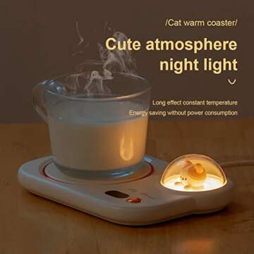UUPOI Smart Coffee Mug Warmer, Coffee Cup Heater with Cute Cat Night Light, Auto Shut Off, 3 Tempera...