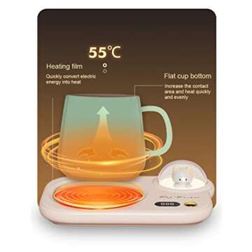UUPOI Smart Coffee Mug Warmer, Coffee Cup Heater with Cute Cat Night Light, Auto Shut Off, 3 Temperature Setting LED Display, Electric Beverage Warmer Plate for Coffee Tea Milk Cocoa and etc., Green