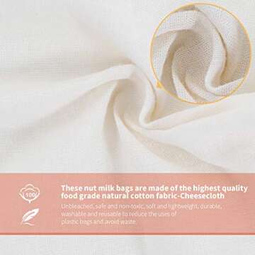 Nut Milk Bags, All Natural Cheesecloth Bags, 8"x10", 10''x12, 14''x14'', 3 Pack, 100% Unbleached Cot...