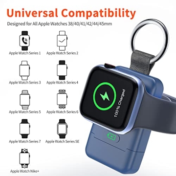 Portable Wireless Charger for Apple Watch,HUOTO Upgraded iWatch Charger 1400mAh Smart Keychain Power Bank,Portable Magnetic iWatch Charger for Apple Watch Series 8/UItra/7/6/SE/5/4/3/2/1 (Blue)