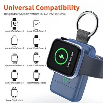 Portable Wireless Charger for Apple Watch,HUOTO Upgraded iWatch Charger 1400mAh Smart Keychain Power Bank,Portable Magnetic iWatch Charger for Apple Watch Series 8/UItra/7/6/SE/5/4/3/2/1 (Blue)