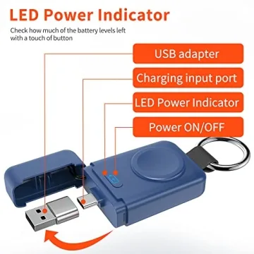 Portable Wireless Charger for Apple Watch,HUOTO Upgraded iWatch Charger 1400mAh Smart Keychain Power Bank,Portable Magnetic iWatch Charger for Apple Watch Series 8/UItra/7/6/SE/5/4/3/2/1 (Blue)