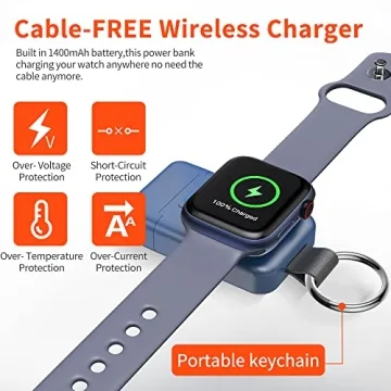 Portable Wireless Charger for Apple Watch,HUOTO Upgraded iWatch Charger 1400mAh Smart Keychain Power Bank,Portable Magnetic iWatch Charger for Apple Watch Series 8/UItra/7/6/SE/5/4/3/2/1 (Blue)