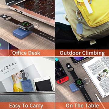 Portable Wireless Charger for Apple Watch,HUOTO Upgraded iWatch Charger 1400mAh Smart Keychain Power Bank,Portable Magnetic iWatch Charger for Apple Watch Series 8/UItra/7/6/SE/5/4/3/2/1 (Blue)