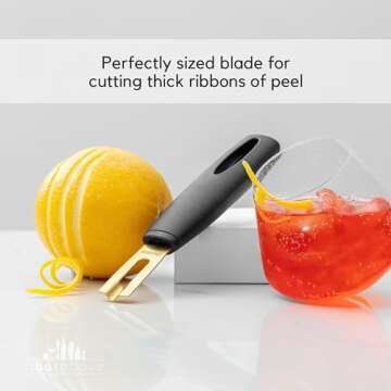 A Bar Above Premium Quality Channel Knife, Stainless Steel Bar Tool, Garnish for Cocktail Mixers, Lemon Zester, and Fruit Peeler, Professional Grade Bar Accessory, Gold