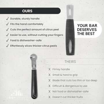 A Bar Above Premium Quality Channel Knife, Stainless Steel Bar Tool, Garnish for Cocktail Mixers, Lemon Zester, and Fruit Peeler, Professional Grade Bar Accessory, Gold