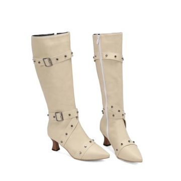 Chic MRKEWUNEY Kitten Heel Knee High Boots for Women