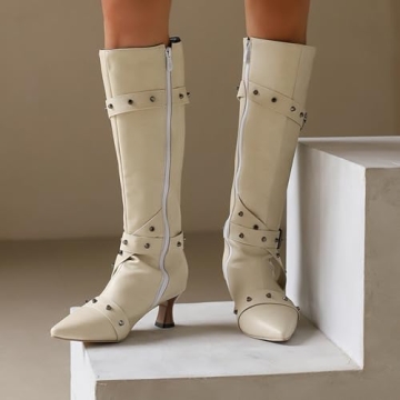 Chic MRKEWUNEY Kitten Heel Knee High Boots for Women