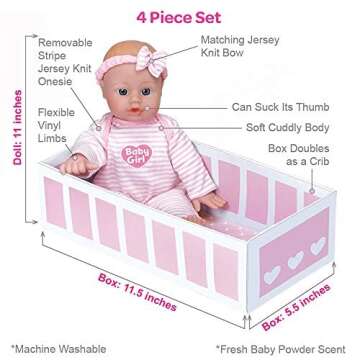 Adora Amazon Exclusive Soft & Cuddly Sweet Baby Girl, 11” Adorable Baby Doll with Bright Blue Eyes and Blonde Painted Hair, Includes Headband and Pink Stripe Birthday Gift For Ages 1 and Up