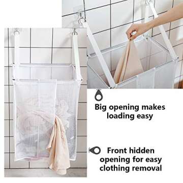 ALYER Wall Hanging Mesh Laundry Hamper,Over the Door Large Storage Bag with Big Metal Rim Opening,Hardware Included (White)
