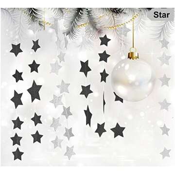 Glitter Black Star Hanging Garland - Twinkle Paper Star Banner for Festival Home Wall Decoration, Ha...