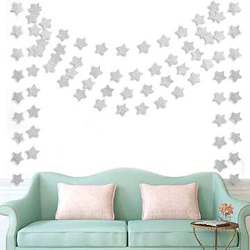 6 Pcs Glitter Silver Star Paper Garland Christmas Birthday Party Decorations Sparkling Bunting Banne...