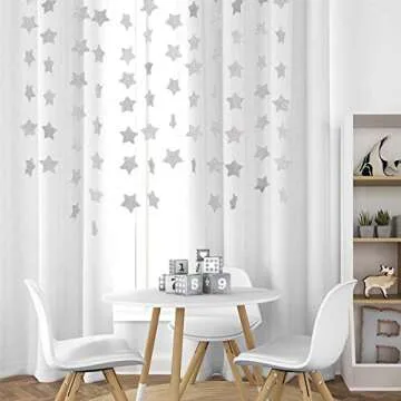 6 Pcs Glitter Silver Star Paper Garland Christmas Birthday Party Decorations Sparkling Bunting Banner Hanging Decorations for Bridal Shower Baby Shower Bachelorette Party Wedding Holiday (50 Feet)